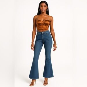 SHEIN Copper Halter Bustier With Detachable Gold Chain & Zipper Closure - Size L